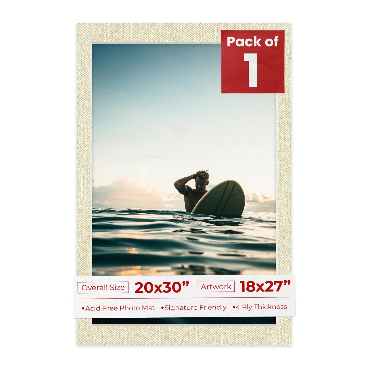 Off White Canvas Mat Board for 20x30 Frames - Fits 18x27 Photos